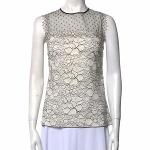 Andrew Gn Silk Cream Lace Women Top Small